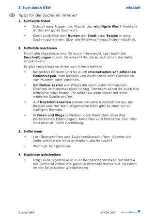 Materialblatt 3: NRW entdecken: Tipps für die Suche im Internet