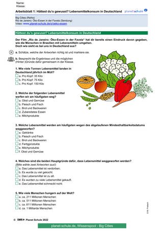 Arbeitsblatt 1: Hättest du’s gewusst? Lebensmittelkonsum in Deutschland