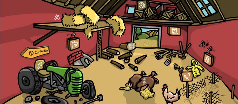 In einer Station des Lernspiels Deutsch lernen mit Mumbro und Zinell kann man einen Bauernhof entdecken. 
