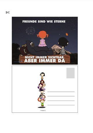 Materialblatt: Bastelvorlage Postkarte "Freunde" 