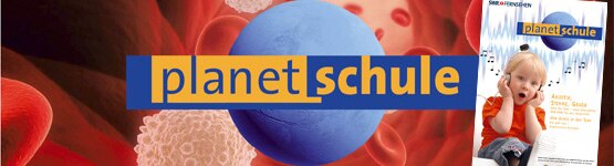 Montage, zentral das Planet Schule Logo, rechts daneben das Titelblatt der neuen Planet Schule Zeitschrift. (Quelle: SWR)