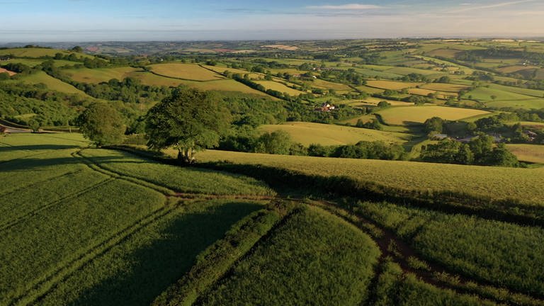 Blick über die Landschaft des Devon im Südwesten von England