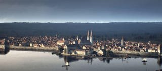 Luftaufnahme einer Rekonstruktion von Konstanz im Mittelalter