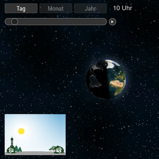 Screenshot aus der interaktiven Animation zu Tag, Monat und Jahr und den Himmelskörpern.