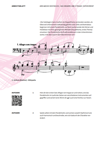 Arbeitsblatt zum Pendelmotiv der Sinfonie Nr. 2 von Johannes Brahms