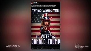 Plakat mit dem Bild von Taylor Swift und der Aufschrift "Taylor wants you to vote for Donald Trump"