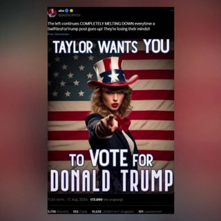 Plakat mit dem Bild von Taylor Swift und der Aufschrift "Taylor wants you to vote for Donald Trump"