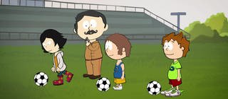 Der kleine Philosoph Knietzsche ist mit seinen Freunden beim Fußballtraining.